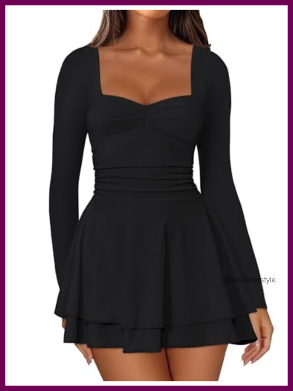 Women's Square Neck Long Sleeve Mini A-Line Dress Party Club Night Out